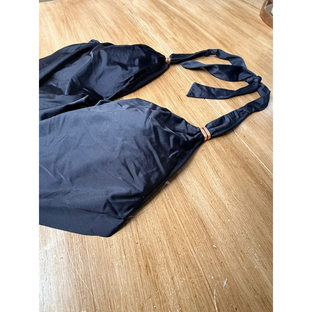 Bar III Womens Black Cowl Neck Halter One Piece Swimsuit Monokini Cutout Ruched